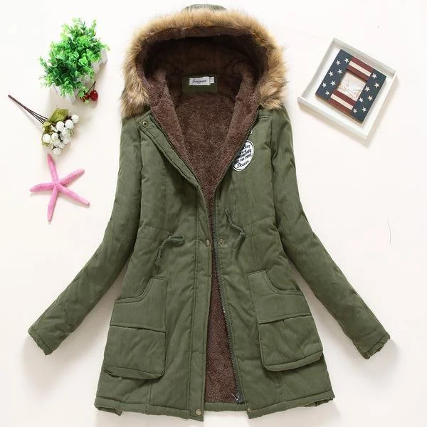 cozy teddy coat for ladies -Winter women coat  Casual Outwear Military Hooded fur Coat Down Jackets