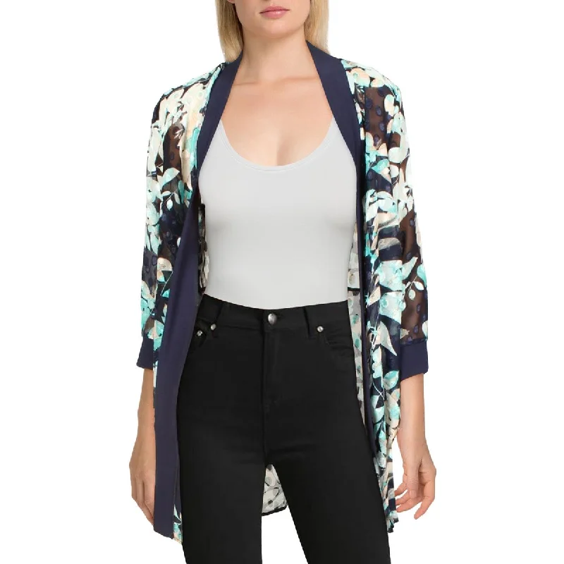 women's slim fit blazer -R&M Richards Womens Petites Chiffon Floral Duster Blazer