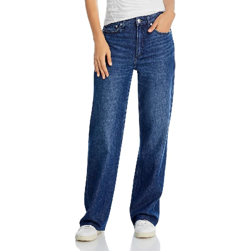 ladies' low-rise stretch jeans -Womens High Waisted Unhemmed High-Waisted Jeans