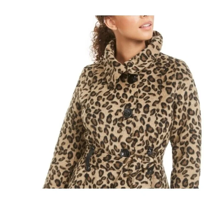 women's mid-length wool coat -Madden Girl Juniors' Drama Animal Print Coat With Skirt Brown Size Medium