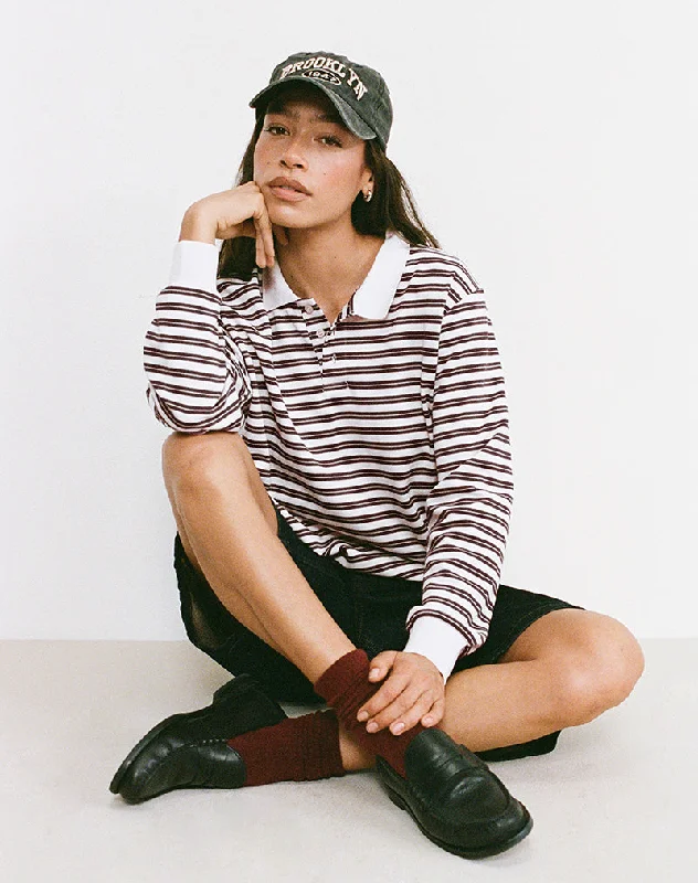 women's oversized sweatshirt -Kemillau Baggy Shirt in Brown with White Stripes