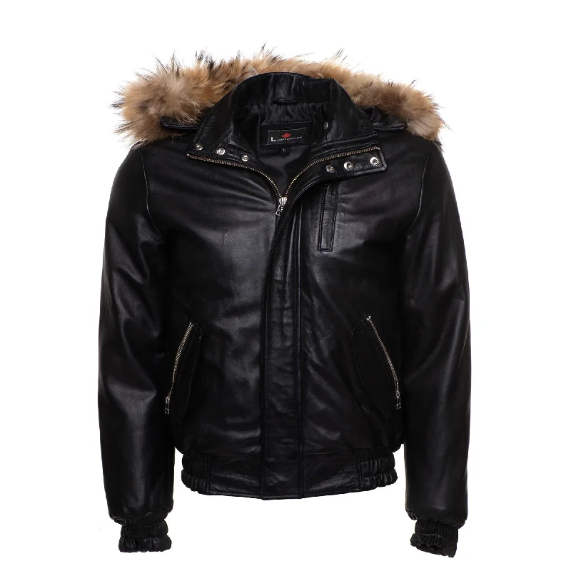 lightweight quilted jacket for women -Castillos bomber Winter Leather Jacket with Real fox fur hoodie