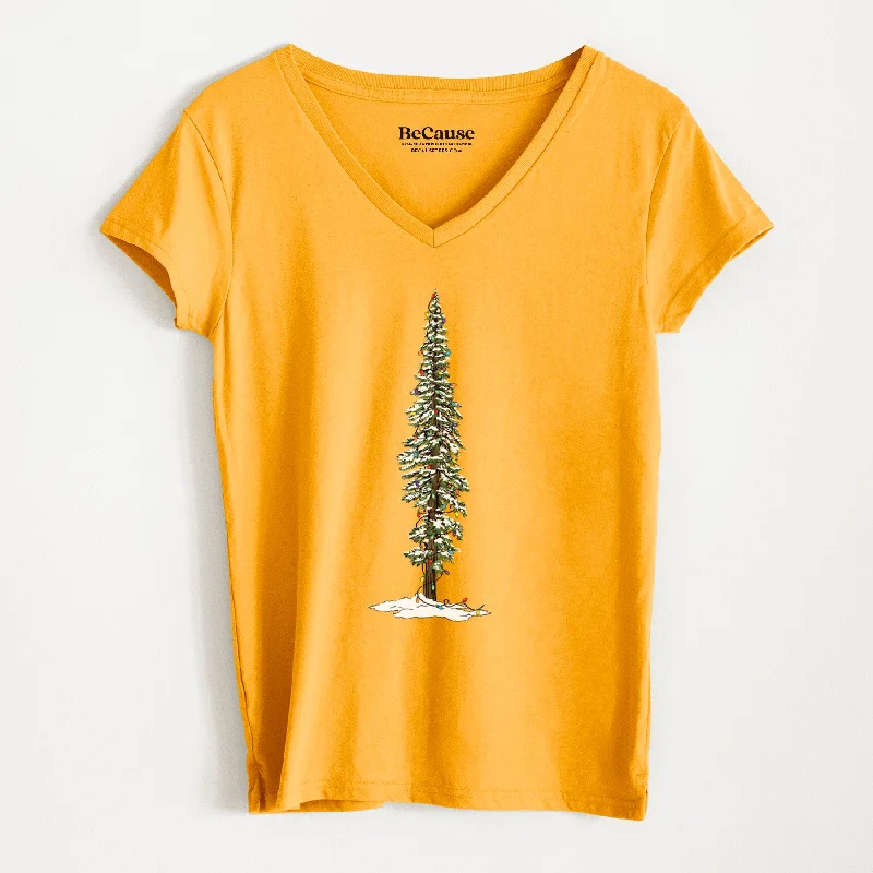 fashionable twisted hem top for women -Christmas Redwood Tree - Women's 100% Recycled V-neck