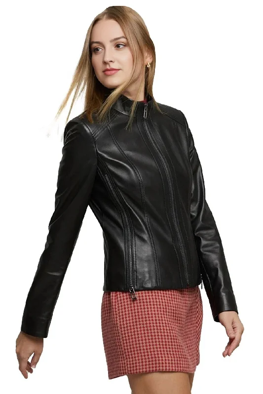 women's relaxed boyfriend blazer -Margaret Black Biker Leather Jacket For Women