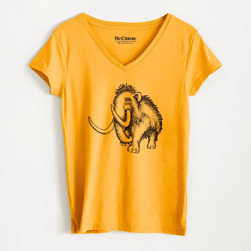 cute graphic tee for ladies -Woolly Mammoth - Mammuthus Primigenius - Women's 100% Recycled V-neck