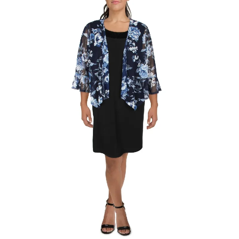 stylish knit jacket for women -Jessica Howard Womens Plus Mesh Floral Bolero