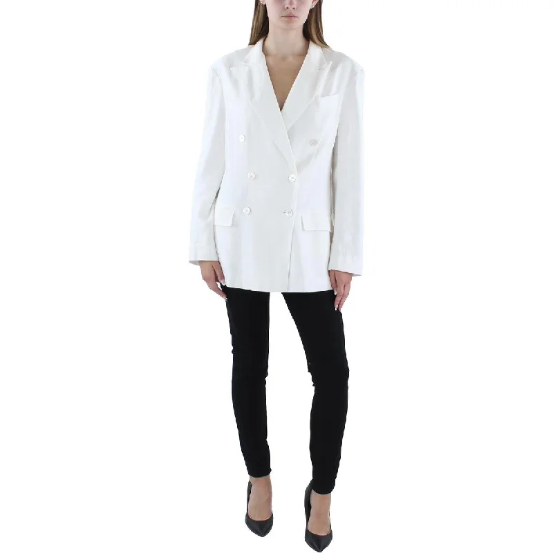 ladies' sporty windbreaker -Polo Ralph Lauren Womens Linen Office Double-Breasted Blazer