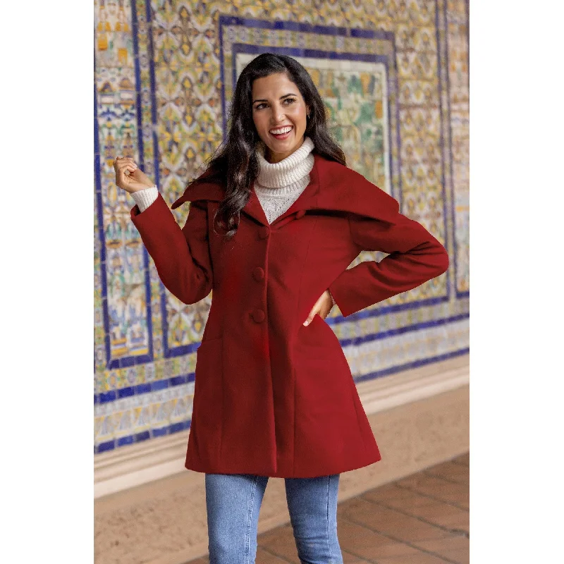 warm shearling coat for women -Novica Handmade Red Classic Blend Coat