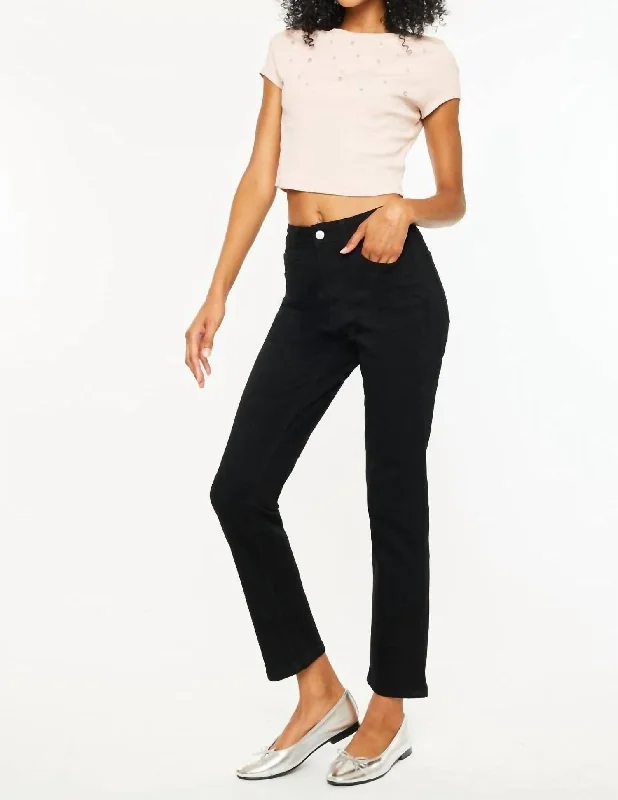 women's high-waisted jeans -High Rise Slim Straight Black Jeans