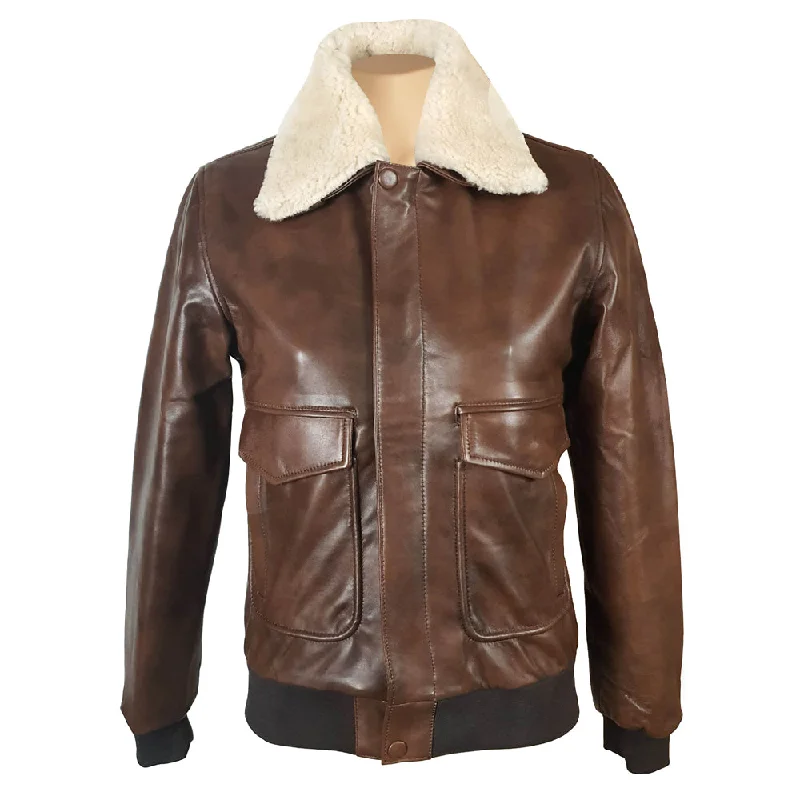 long elegant trench coat for women -Cindy's two tone Brown A2 bomber Leather Jacket with Fur Collar