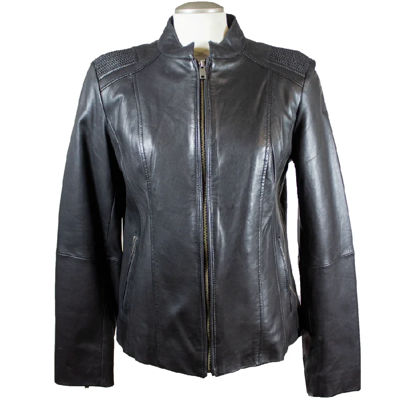 women's travel-friendly jacket -BOL Women's Basket Weave Accent Leather Jacket