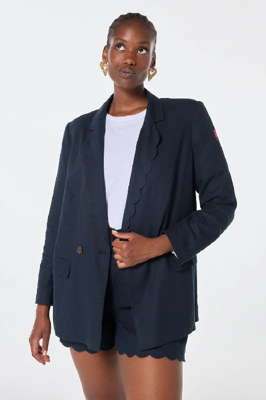 ladies' lightweight anorak coat -Navy Scallop Edge Blazer