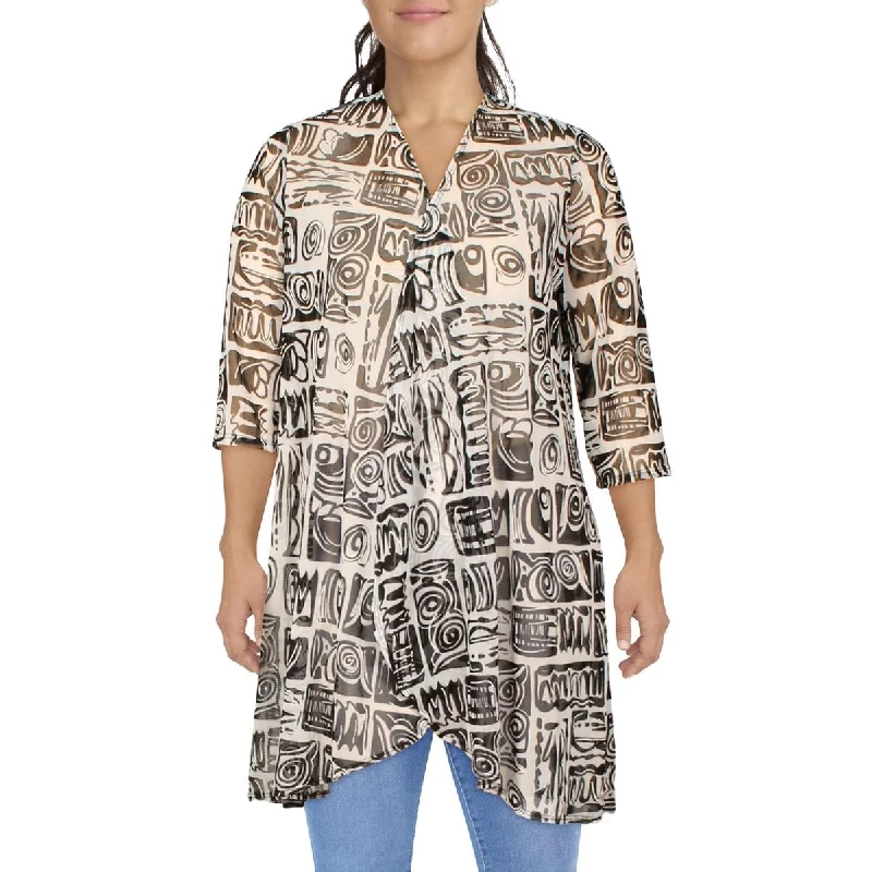 women's oversized corduroy jacket -R&M Richards Womens Mesh Printed Duster Blazer