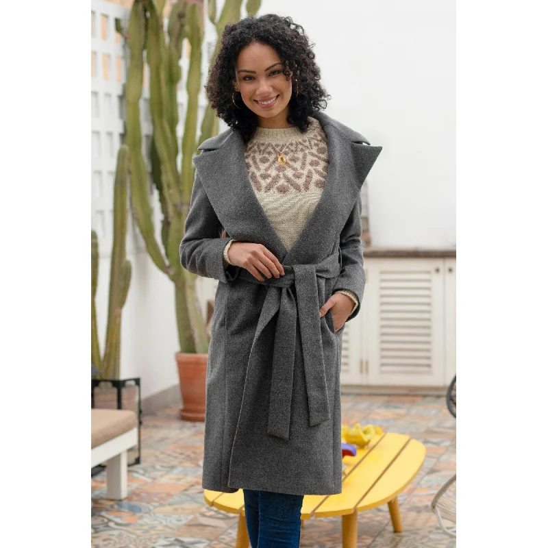 casual coats for women -Novica Handmade Classically Chic In Grey Baby Blend Long Coat