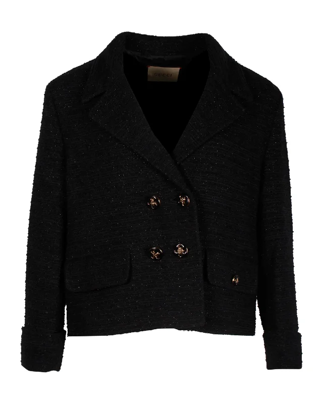 classic women's wool coat -Gucci Glitter Double-Breasted Blazer Jacket in Black Viscose