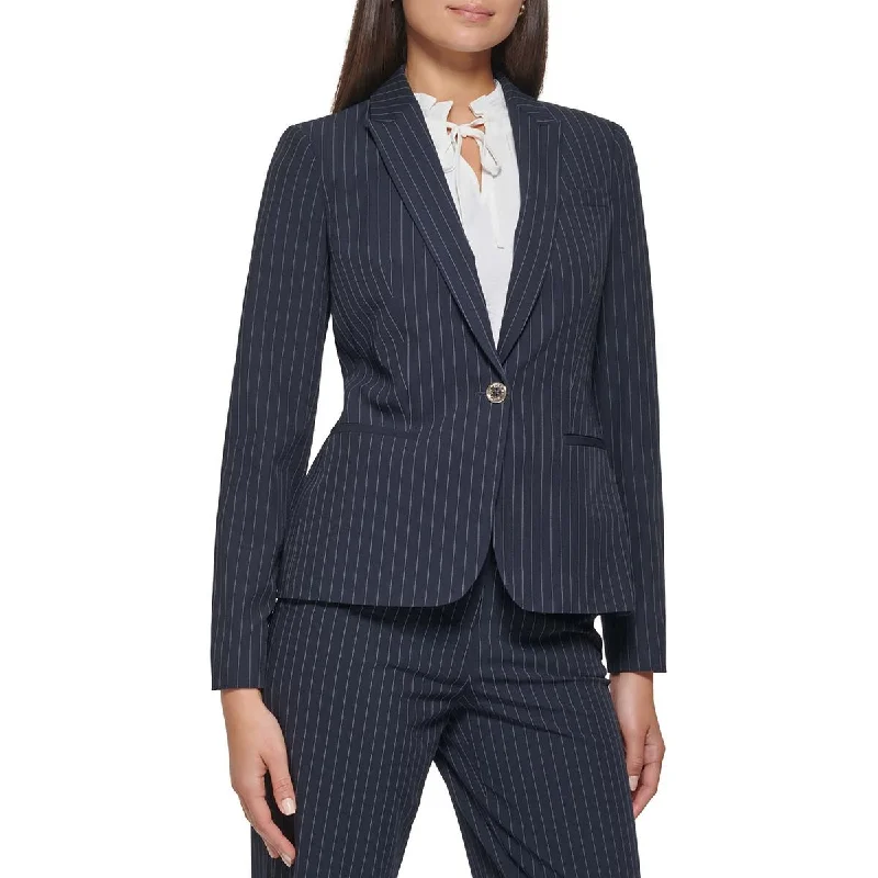 warm padded coat for women -Tommy Hilfiger Womens Pinstripe  One-Button Blazer