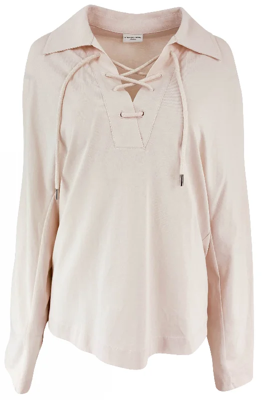 ladies' pastel-colored top -Dries Van Noten Heels Lace Up Shirt in Ecru