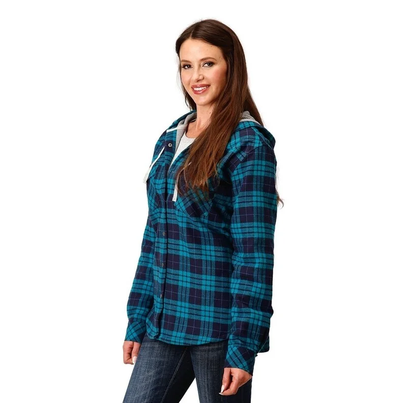 sleek satin bomber jacket for women -Roper Western Jacket Womens Pockets Flannel Blue 03-098-0119-5697 BU