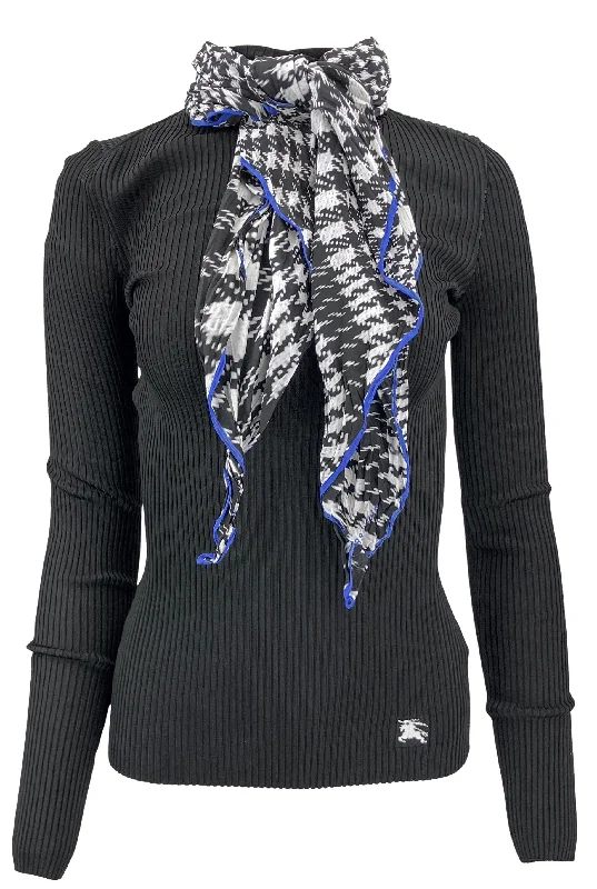 women's twist-front blouse -Burberry Scarf-Detail Ribbed Top in Black