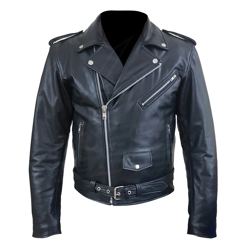 women's travel-friendly jacket -"Perfect Biker Style" Classic Black Premium Leather Motorcycle Jacket with removable armor