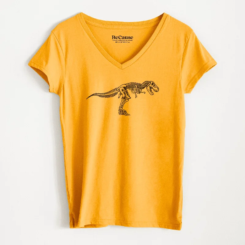 oversized cotton tee for women -Tyrannosaurus Rex Skeleton - Women's 100% Recycled V-neck