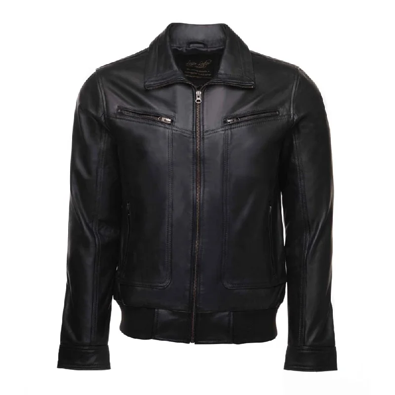 ladies' fleece zip-up jacket -Black leather jacket with collars