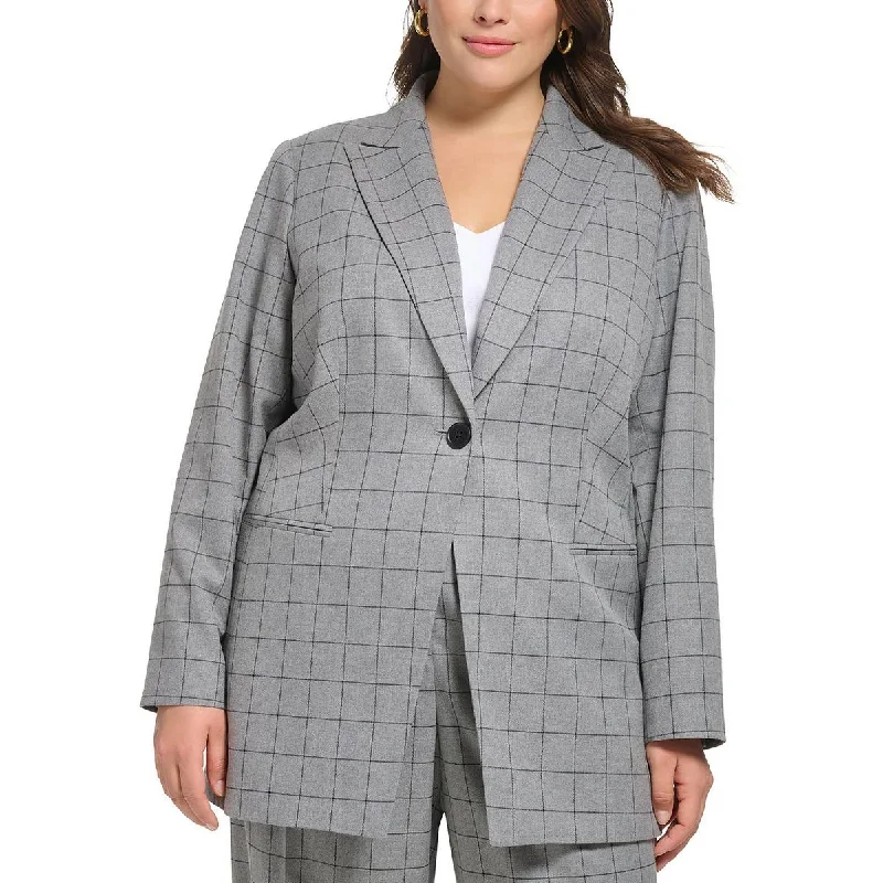 women's faux fur-lined parka -Calvin Klein Womens Plus Window Pane Suit Separate One-Button Blazer