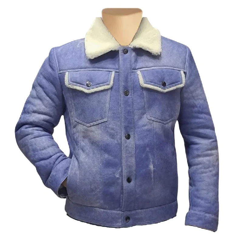 ladies' faux suede jacket -Chris' Denim style Shearling Trucker Style Jacket