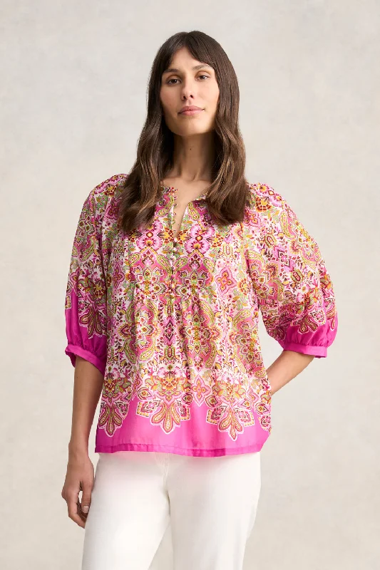 women's twist-front blouse -Cotton Blouse - Moroccan Tile Print