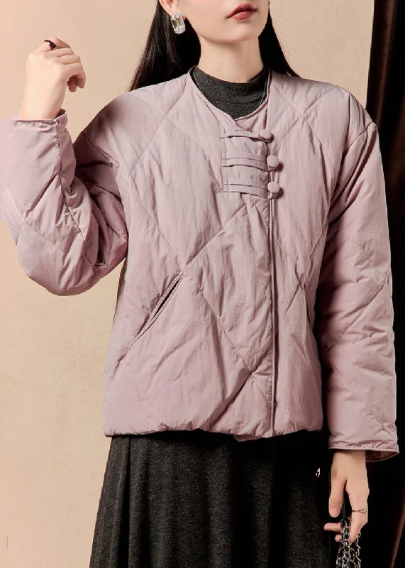 cozy oversized wrap coat for women -Loose Purple Button Pockets Solid Parka Winter