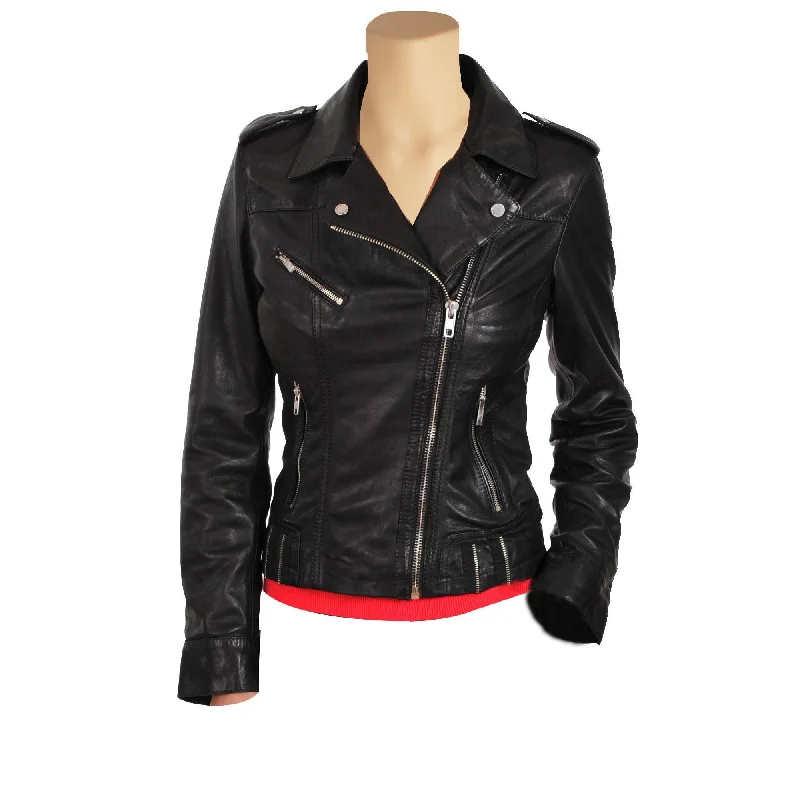 women's mid-length wool coat -Women’s Classic Biker Style Leather Jacket