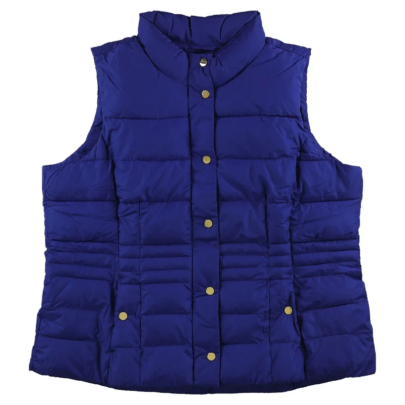 cropped faux leather jacket for women -Charter Club Womens Casual Quilted Vest, Blue, Large