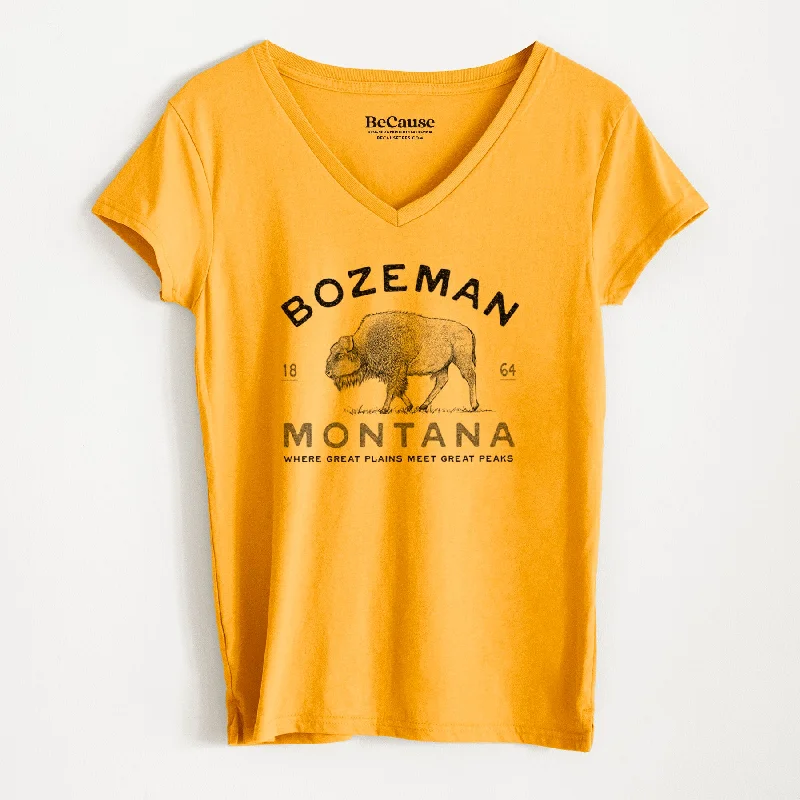 trendy puff sleeve blouse for women -Bozeman Montana Bison - Women's 100% Recycled V-neck