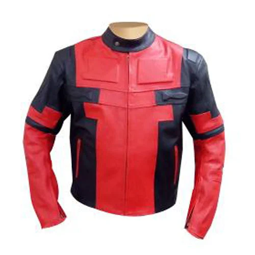 fashionable belted wool coat for women -Deadpool Red and Black Cosplay Jacket