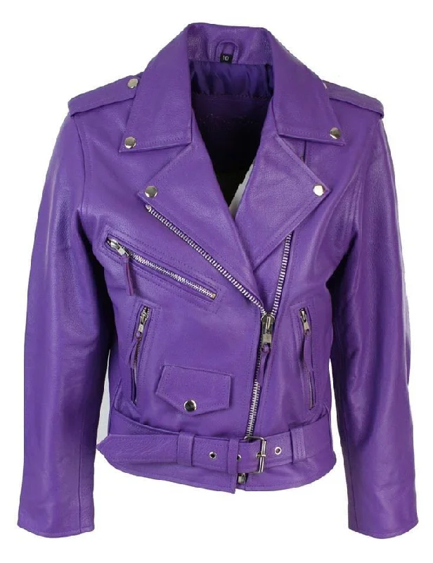 classic trench raincoat for women -Asoare Light Purple Leather Jacket