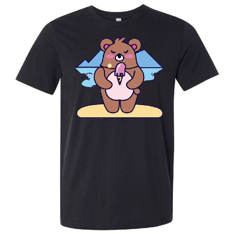 women's ribbed knit top -Kawaii Grizzly Bear Eating Ice Cream Asst Colors Mens Lightweight Fitted T-Shirt/tee