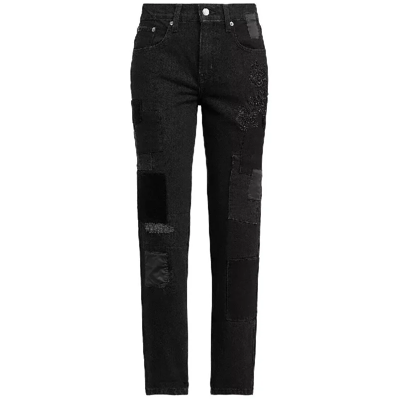 retro wide-leg jeans for ladies -Ralph Lauren Women's Patchwork Relaxed Tapered Jeans Black Size 14