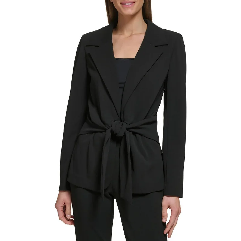 ladies' designer overcoat -DKNY Womens Peak Lapel Tie Front Suit Jacket