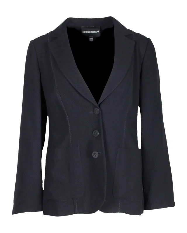 casual oversized shacket for women -Giorgio Armani Single-Breasted Blazer in Navy Blue Viscose