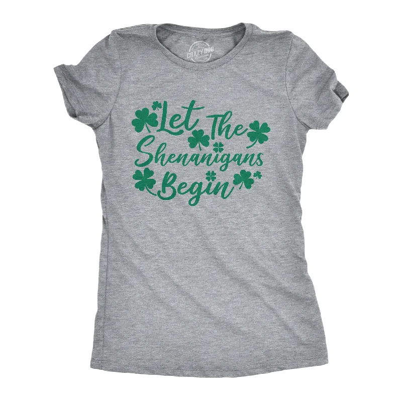 women's off-shoulder knit sweater -Let The Shenanigans Begin Clovers Women's T Shirt