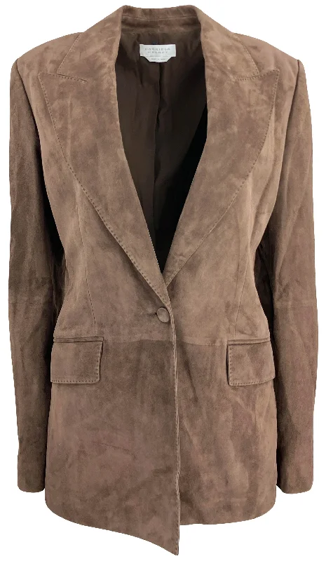 ladies' sporty windbreaker -Gabriela Hearst Leiva Blazer in Chocolate Suede