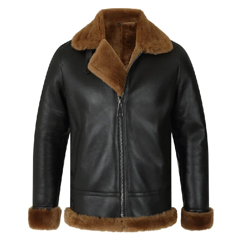 women's relaxed boyfriend blazer -Classic Ginger Brown B3 Bomber Aviator Shearling Jacket