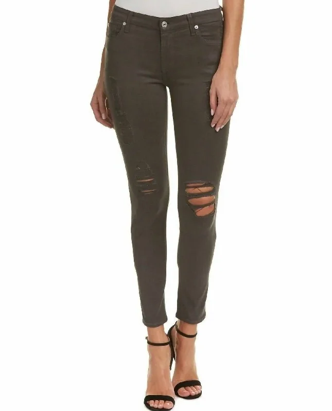 wide-legged retro jeans for ladies -Coated Skinny Distressed Jeans In Gray