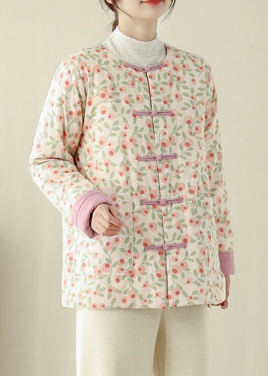 sophisticated evening coat for women -Stylish Print Button Pockets Cotton Filled Parka Winter