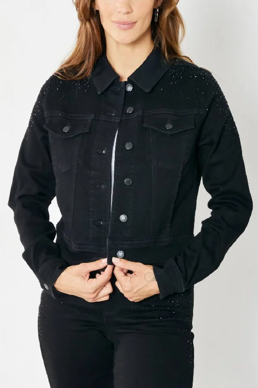 cozy teddy coat for ladies -Rhinestone Jacket In Black