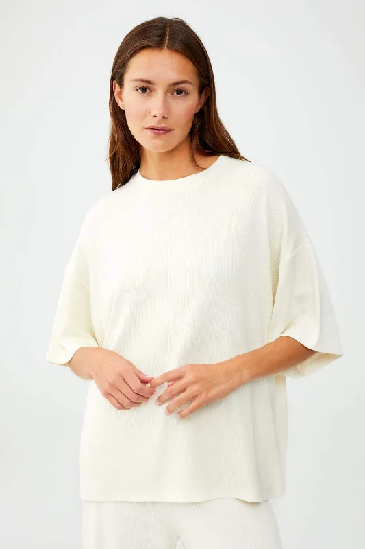 off-the-shoulder ruffle top for women -Oversized Ribbed Top