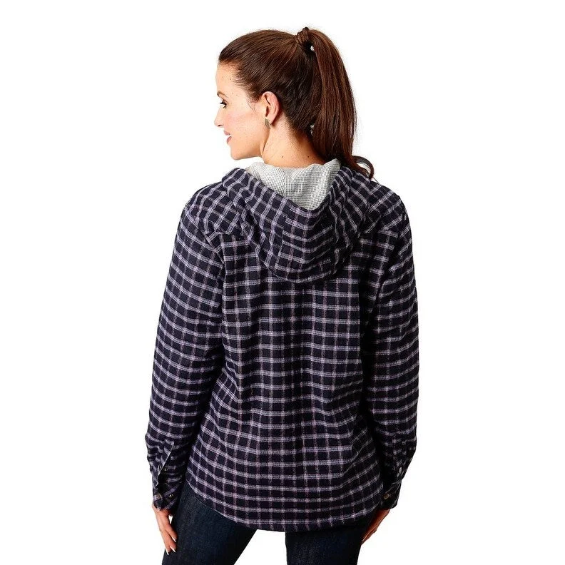 military-style coat for women -Roper Western Jacket Womens Flannel Pockets Blue 03-098-0119-3697 BU