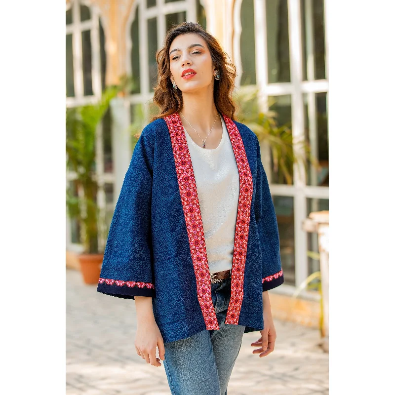 casual zip-up hoodie jacket for women -Novica Handmade Hill Flowers Cotton Kimono Jacket