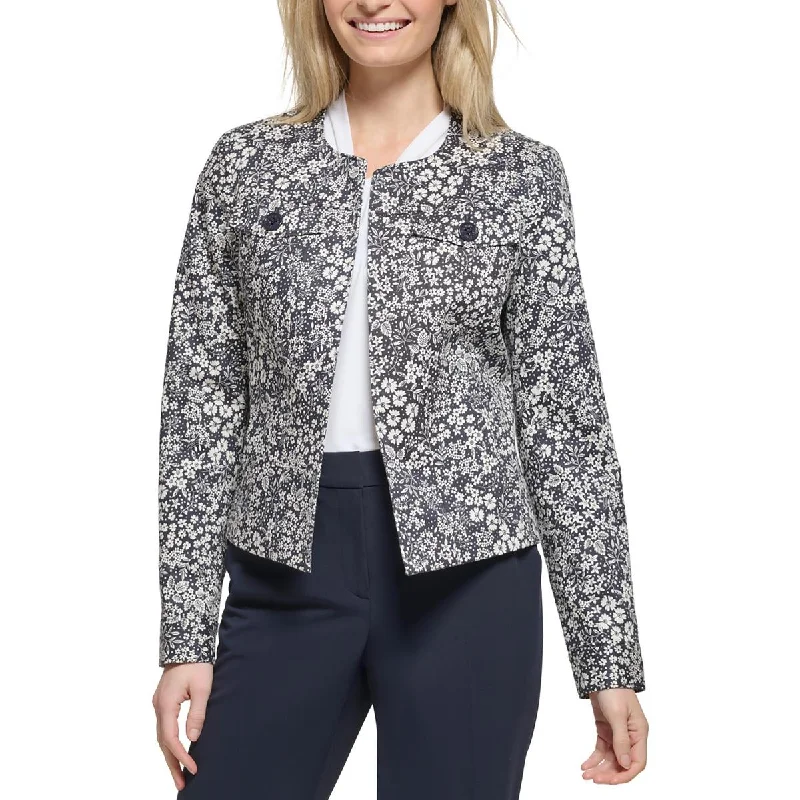 versatile trench coat for ladies -Tommy Hilfiger Womens Ditsy Floral Print Cotton Open-Front Blazer