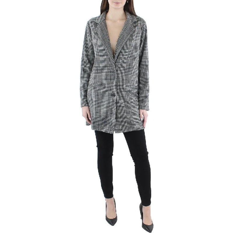 casual coats for women -City Studios Womens Juniors Woven Plaid Two-Button Blazer